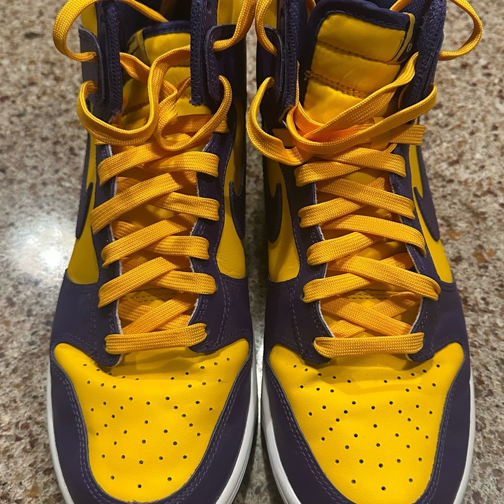 Nike Yellow and Purple High-Top Sneakers